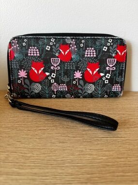 Wristlet Wallet with Red Fox Floral Print - Women Accessories